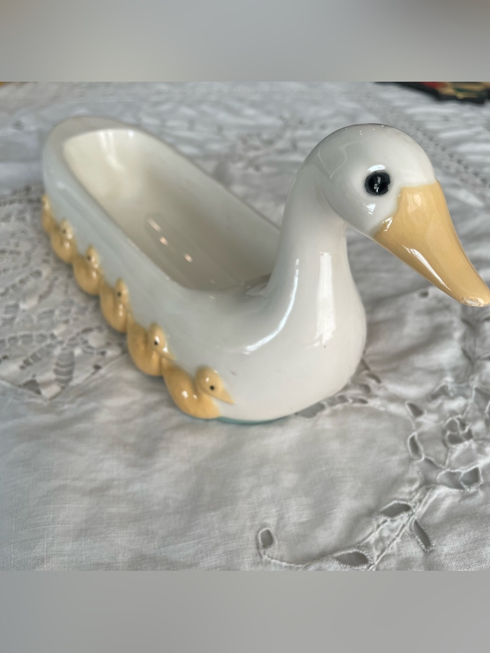 Vintage Ceramic Duck Dish with Yellow Duckling Accents